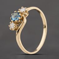 Pre-Owned 9ct Yellow Gold Blue Topaz & Cubic Zirconia Twist Three Stone Ring 41104287