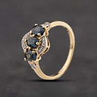 Pre-Owned 9ct Yellow Gold Sapphire & White Spinels Three Stone Dress Ring 41104295