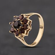 Pre-Owned 9ct Yellow Gold Garnet Flower Cluster Ring 41104302