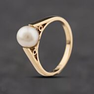 Pre-Owned 9ct Yellow Gold Cultured Pearl Single Stone Dress Ring 41104303