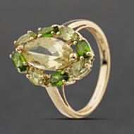 Pre-Owned 9ct Yellow Gold Diopside & Peridot Marquise Cluster Dress Ring 41104318
