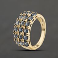 Pre-Owned 9ct Yellow Gold Blue Topaz Three Row Ring 41104335