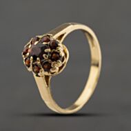 Pre-Owned 9ct Yellow Gold Garnet Flower Cluster Ring 41104342