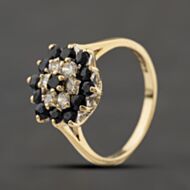 Pre-Owned 9ct Yellow Gold Sapphire & Cubic Zirconia Flower Cluster Ring 41104347