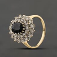 Pre-Owned 9ct Yellow Gold Sapphire & Cubic Zirconia Oval Tiered Cluster Ring 41104348