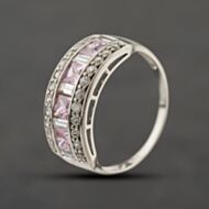 Pre-Owned 9ct White Gold Cubic Zirconia Pink & White Three Row Ring 41104367