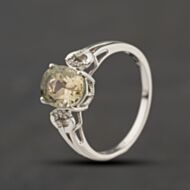 Pre-Owned 9ct White Gold Green Beryl & White Topaz Dress Ring 41104368