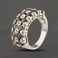 Pre-Owned 9ct White Gold Smoky Quartz Two Row Ring 41104373