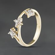 Pre-Owned 9ct Yellow Gold Cubic Zirconia Three Flower Clusters Dress Ring 41104388