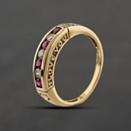 Pre-Owned 9ct Yellow Gold Ruby & Cubic Zirconia I Love You Half Eternity Ring 41104396