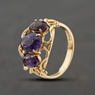 Pre-Owned 9ct Yellow Gold Amethyst Three Stone Ring 41104403
