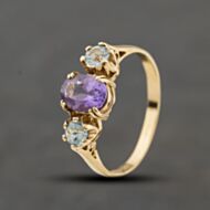 Pre-Owned 9ct Yellow Gold Amethyst & Blue Topaz Three Stone Ring 41104465