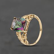 Pre-Owned 9ct Yellow Gold Mystic Topaz Rectangle With Fancy Swirl Design Shoulders Dress Ring 41104487