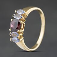 Pre-Owned 9ct Yellow Gold Garnet & Tanzanite Five Stone Dress Ring 41104492