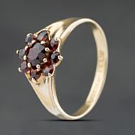 Pre-Owned 9ct Yellow Gold Garnet Daisy Cluster Ring 41104493