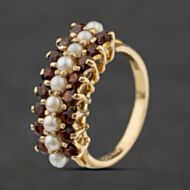 Pre-Owned 9ct Yellow Gold Cultured Pearl Three Row Dress Ring 41104502