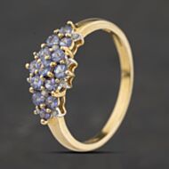 Pre-Owned 9ct Yellow Gold Tanzanite & 0.10ct Diamond Triple Cluster Ring 41104504