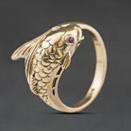 Pre-Owned Vintage 9ct Yellow Gold Ruby Fish Dress Ring 41104514
