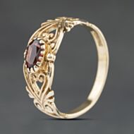 Pre-Owned 9ct Yellow Gold Garnet Oval Fancy Open Work Shoulders Dress Ring 41104524