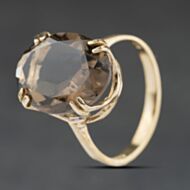 Pre-Owned 9ct Yellow Gold Smoky Quartz Large Oval Dress Ring 41104532