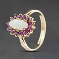 Pre-Owned 9ct Yellow Gold Opal & Ruby Oval Cluster Ring 41104538