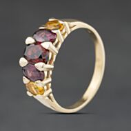 Pre-Owned 9ct Yellow Gold Pink Tourmaline & Orange Garnet Five Stone Ring 41104543