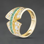Pre-Owned 18ct Yellow Gold Emerald & Cubic Zirconia Fancy Dress Ring 41104577