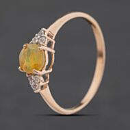 Pre-Owned 9ct Rose Gold Opal & Cubic Zirconia Set Shoulders Round Dress Ring 41104588