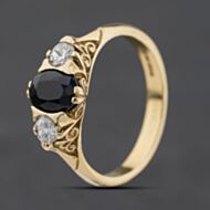 Pre-Owned 9ct Yellow Gold Sapphire & Cubic Zirconia Oval Three Stone Ring 41104590