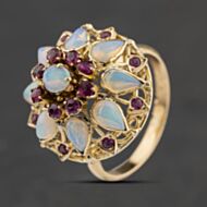 Pre-Owned Vintage Yellow Gold Opal & Ruby Flower Dress Ring 41104629