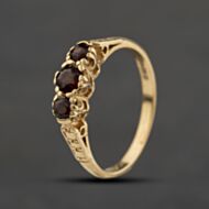 Pre-Owned 9ct Yellow Gold Garnet Three Stone Ring 41104659