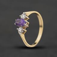 Pre-Owned 9ct Yellow Gold Amethyst & Cubic Zirconia Three Stone Ring 41104677