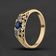 Pre-Owned Vintage 9ct Yellow Gold Blue And White Spinel Dress Ring 41104693