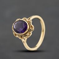 Pre-Owned 9ct Yellow Gold Amethyst Oval Rope Edge Dress Ring 41104722