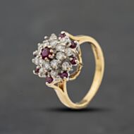 Pre-Owned 9ct Yellow Gold Ruby & Cubic Zirconia Large Cluster Ring 41104728