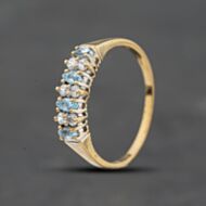 Pre-Owned 9ct Yellow Gold Blue Topaz & Cubic Zirconia Half Eternity Ring 41104766