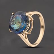 Pre-Owned 9ct Yellow Gold Colour Treated Multi Colour Topaz Large Round Single Stone Dress Ring 41104788
