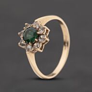 Pre-Owned 9ct Yellow Gold Green And White Synthetic Spinel Flower Cluster Ring 41104809