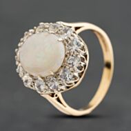 Pre-Owned 9ct Yellow Gold Opal & White Spinels Large Oval Cluster Ring 41104814