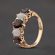 Pre-Owned 9ct Yellow Gold Opal & Garnet Oval Five Stone Dress Ring 41104820
