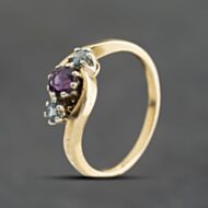 Pre-Owned 9ct Yellow Gold Blue Topaz & Amethyst Three Stone Ring 41104825