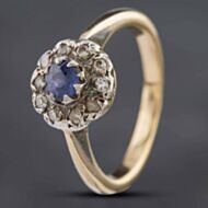 Pre-Owned Vintage Yellow Gold Sapphire & Brilliant Cut Diamond Cluster Ring 411200152