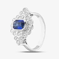Pre-Owned 18ct White Gold 1.11ct Emerald Cut Sapphire & 0.61ct Brilliant Cut Diamond Cluster Ring 41121003
