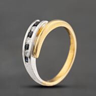 Pre-Owned 18ct Two Colour Gold Sapphire & Brilliant Cut Diamond Crossover Ring 41121022
