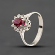 Pre-Owned White Gold Synthetic Ruby & 0.30ct Brilliant Cut Diamond Cluster Ring 41121024