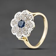 Pre-Owned 9ct Yellow Gold Sapphire & Diamond Flower Cluster Ring 41121030
