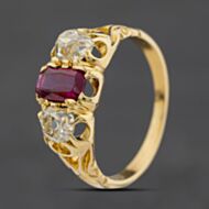 Pre-Owned Yellow Gold Ruby & Diamond Three Stone Ring 41121032