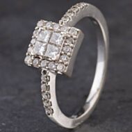 Pre-Owned 9ct White Gold 0.52ct Diamond Baguette And Brilliant Square Cluster Ring 4112273