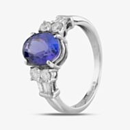 Pre-Owned 9ct White Gold Tanzanite & Diamond Oval Dress Ring 4112280