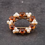 Pre-Owned 9ct Yellow Gold Citrine & Seed Pearl Circle Brooch 41131062